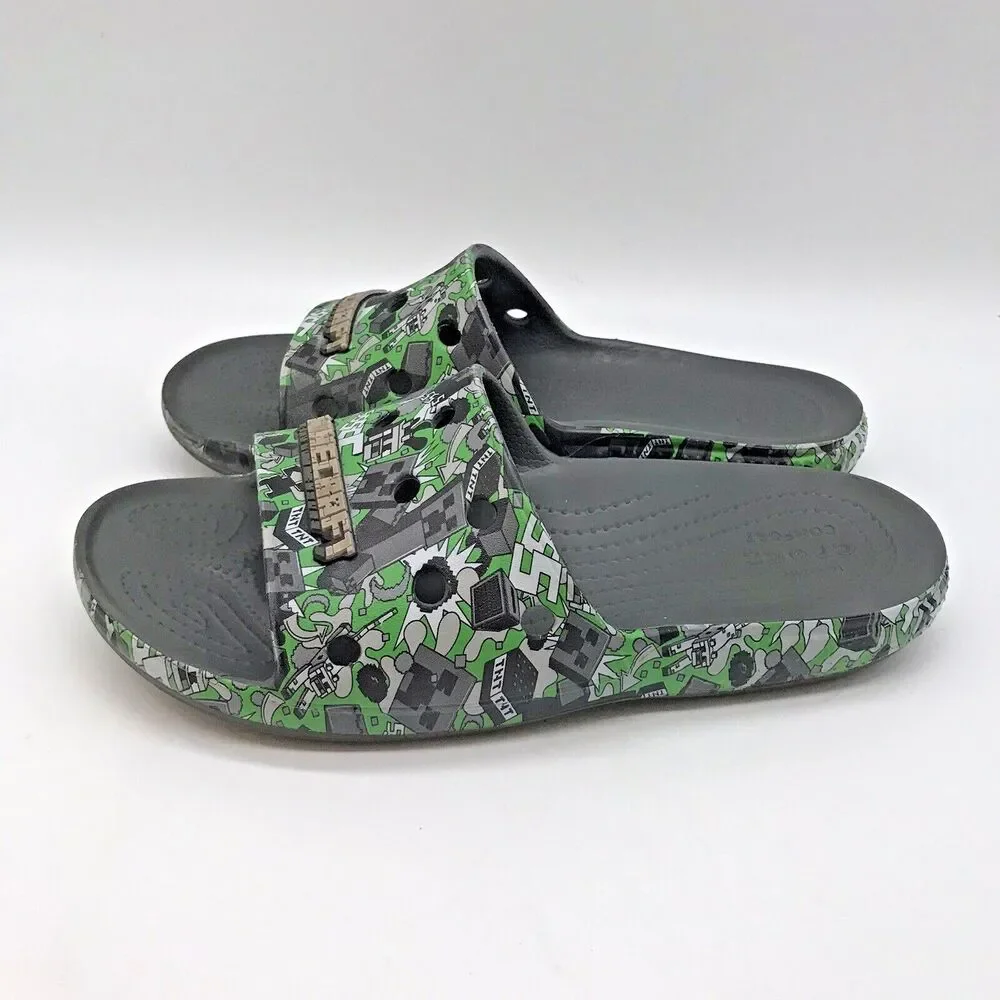 Crocs x Minecraft Iconic Comfort Sandals Men's 5 Women's 7 Gray Classic Slides